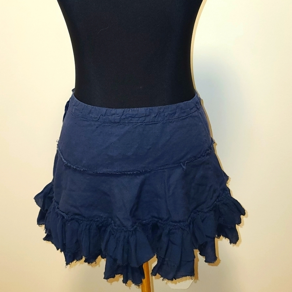 Topshop Petite Navy Ruffled Low Waist Ultra mini skirt US 4 P